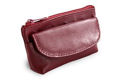 Burgundy kožená klíčenka se zipovou a klopnovou kapsičkou 619-0369-34
