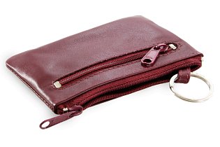 Burgundy kožená dvouzipová klíčenka 619-0370-34
