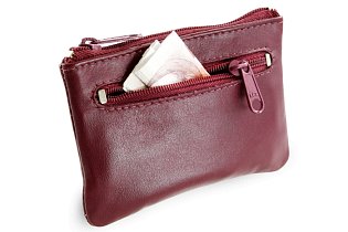 Burgundy kožená dvouzipová klíčenka 619-0370-34