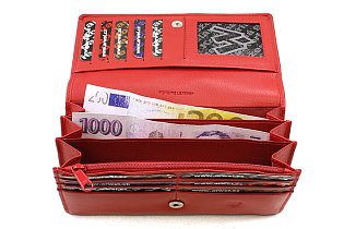 Červená dámská psaníčková kožená peněženka s klopnou 511-4233-31