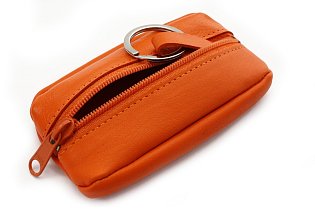 Oranžová kožená klíčenka se zipovou kapsou 619-2418-84