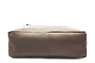 Hnědošedá kožená dvouzipová kabelka s širokým popruhem 212-4003-26